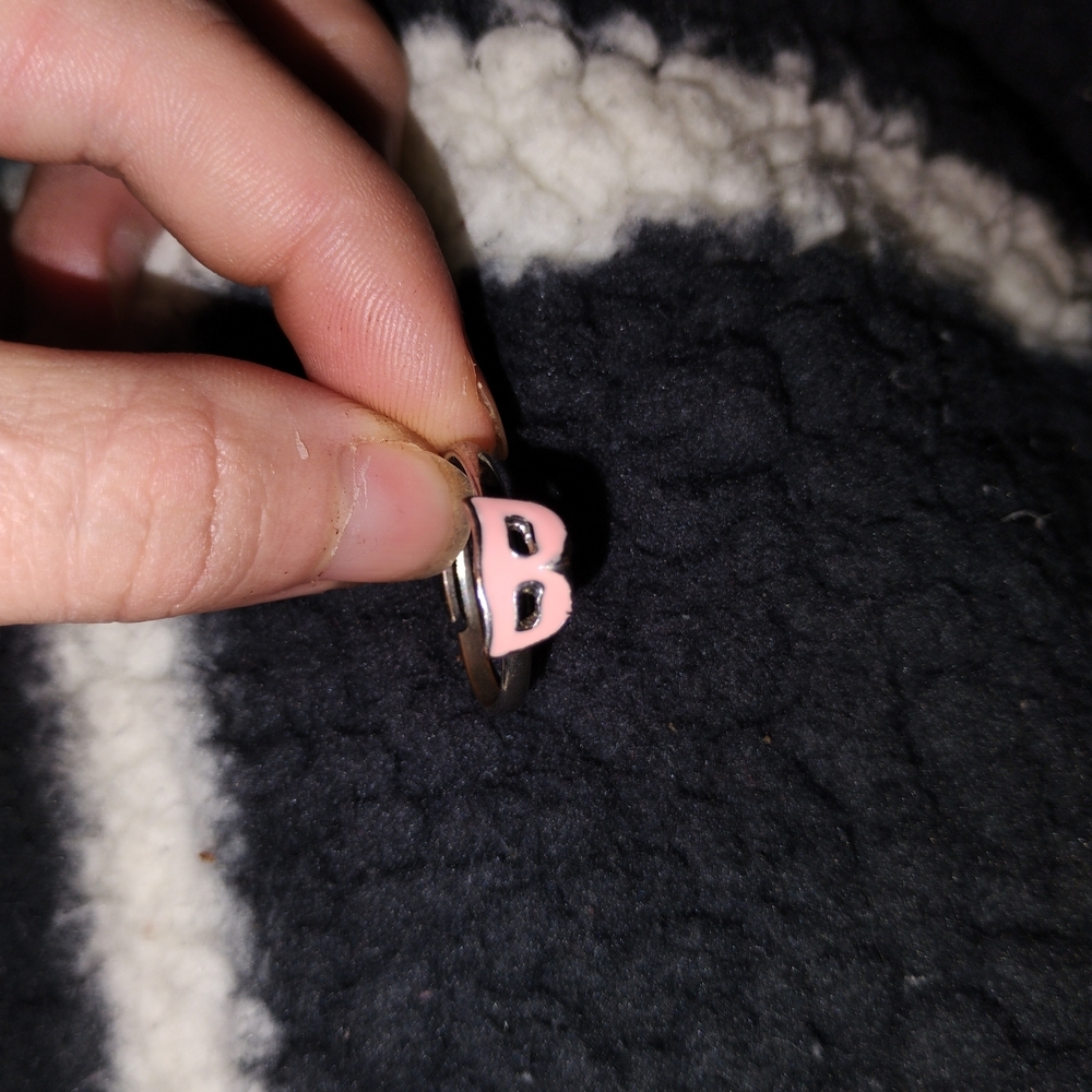 Pink and Silver Ring with B Initial